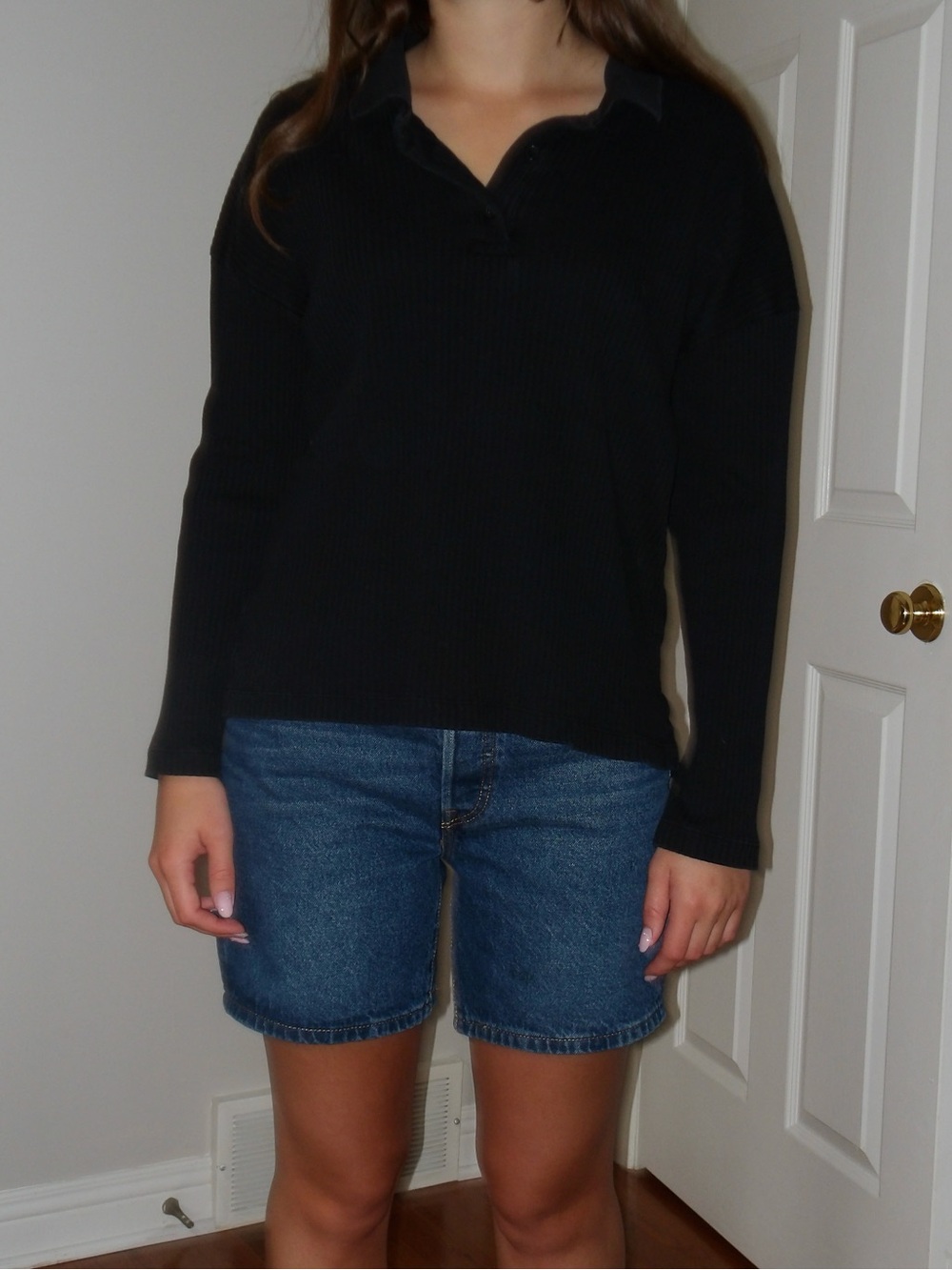 KOTN Black Ribbed Collared Long Sleeve Sweater